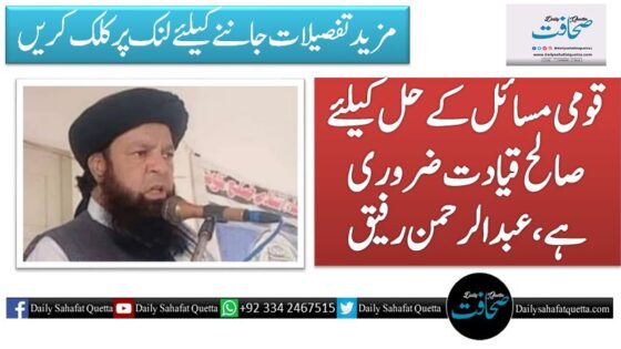 قومی مسائل کے حل کیلئے صالح قیادت ضروری ہے، عبدالرحمن رفیق