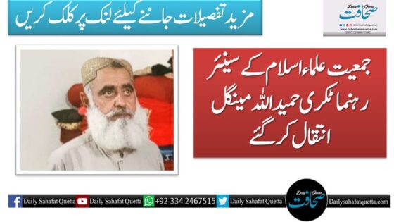 جمعیت علماء اسلام کے سینئر رہنما ٹکری حمیداللہ مینگل انتقال کر گئے